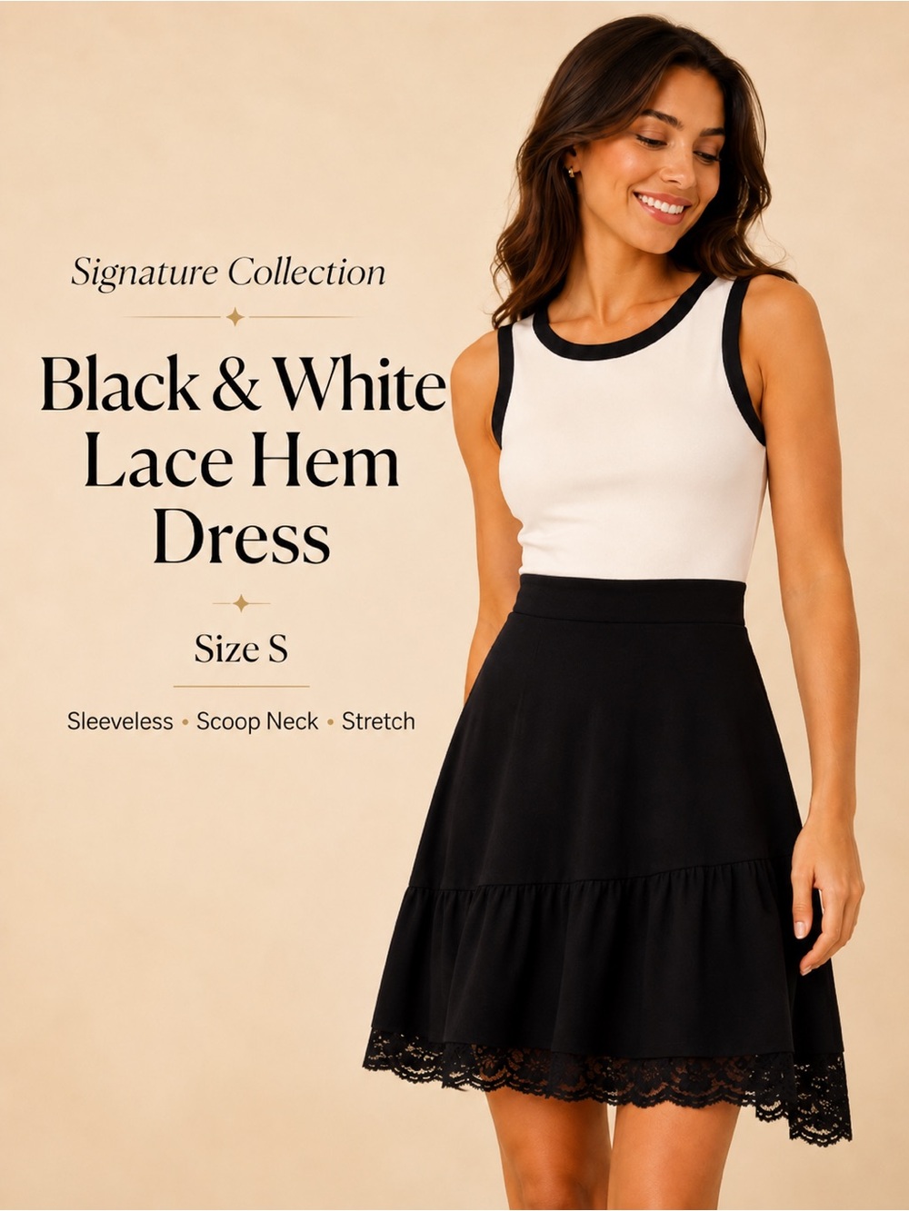 Signature Collection Sleeveless Lace‎ Hem Dress